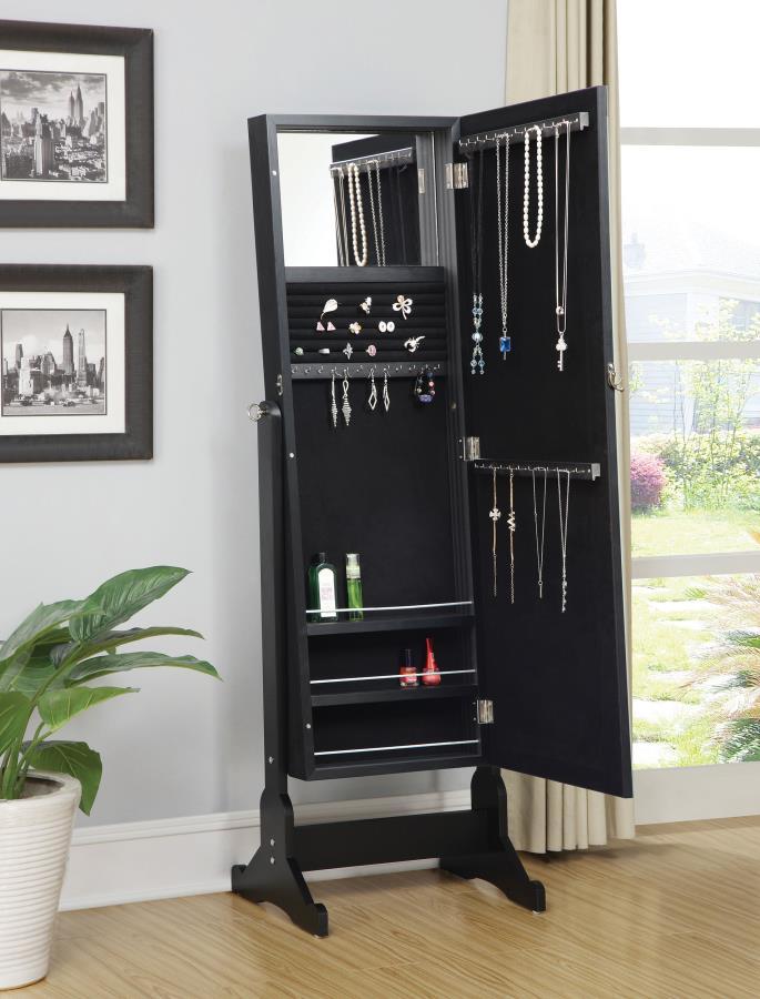 Cortez - Cheval Mirror With Jewelry Storage - Black by CoasterEssence | Bel Furniture