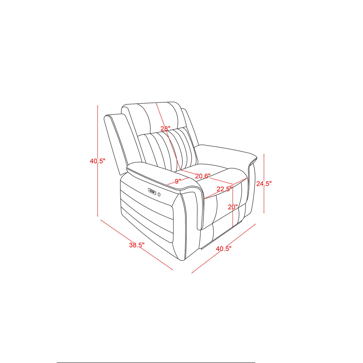 Ian - Power Recliner With Welt And LED Lighting - Charcoal