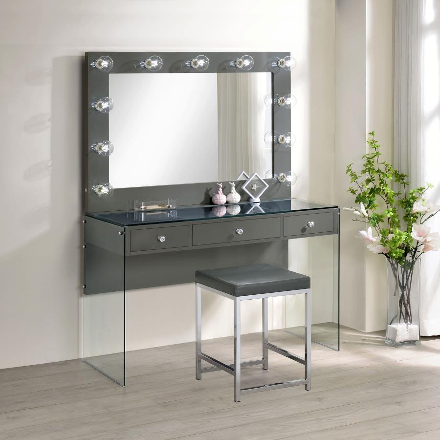 Afshan - Upholstered Square Padded Vanity Stool - Chrome by CoasterEssence | Bel Furniture