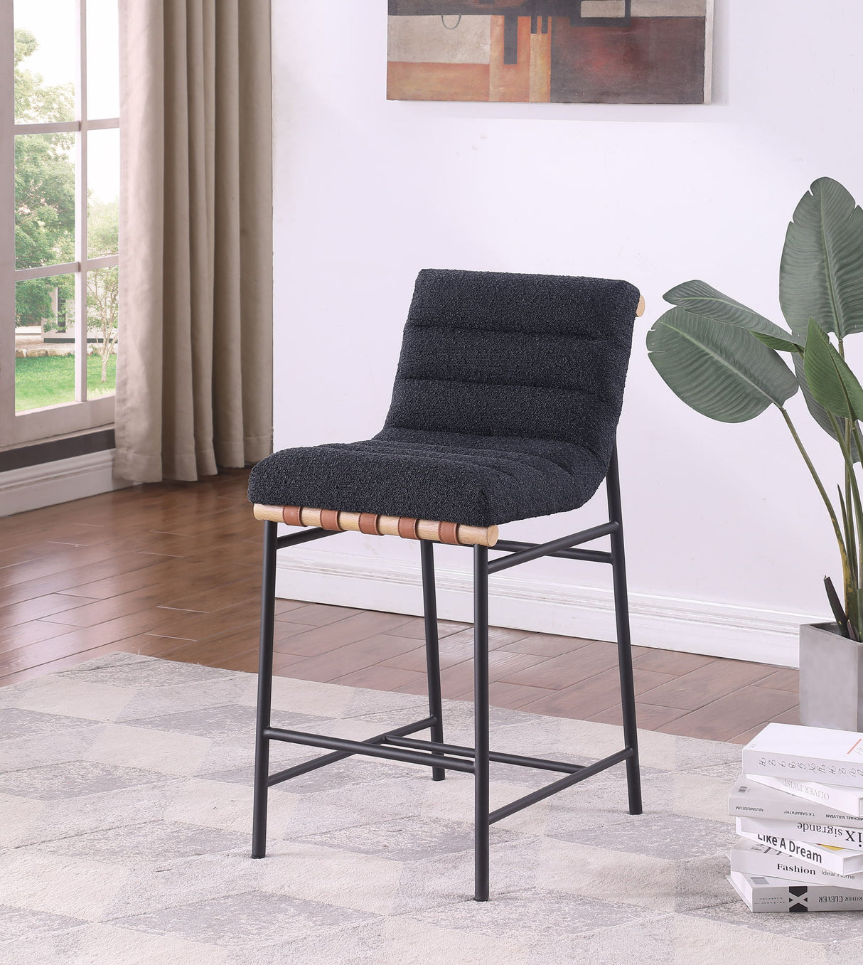 Lahni - 17" Boucle Fabric Counter Height Chair Black by Lilola Home | Bel Furniture