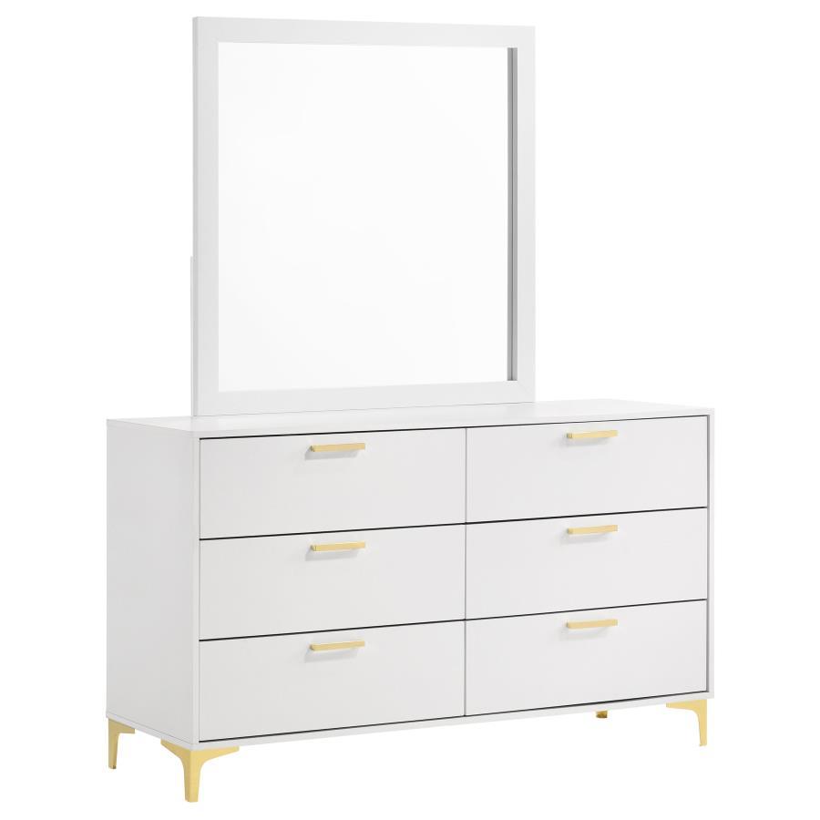 Kendall - 6-Drawer Dresser With Mirror White by CoasterEveryday | Bel Furniture