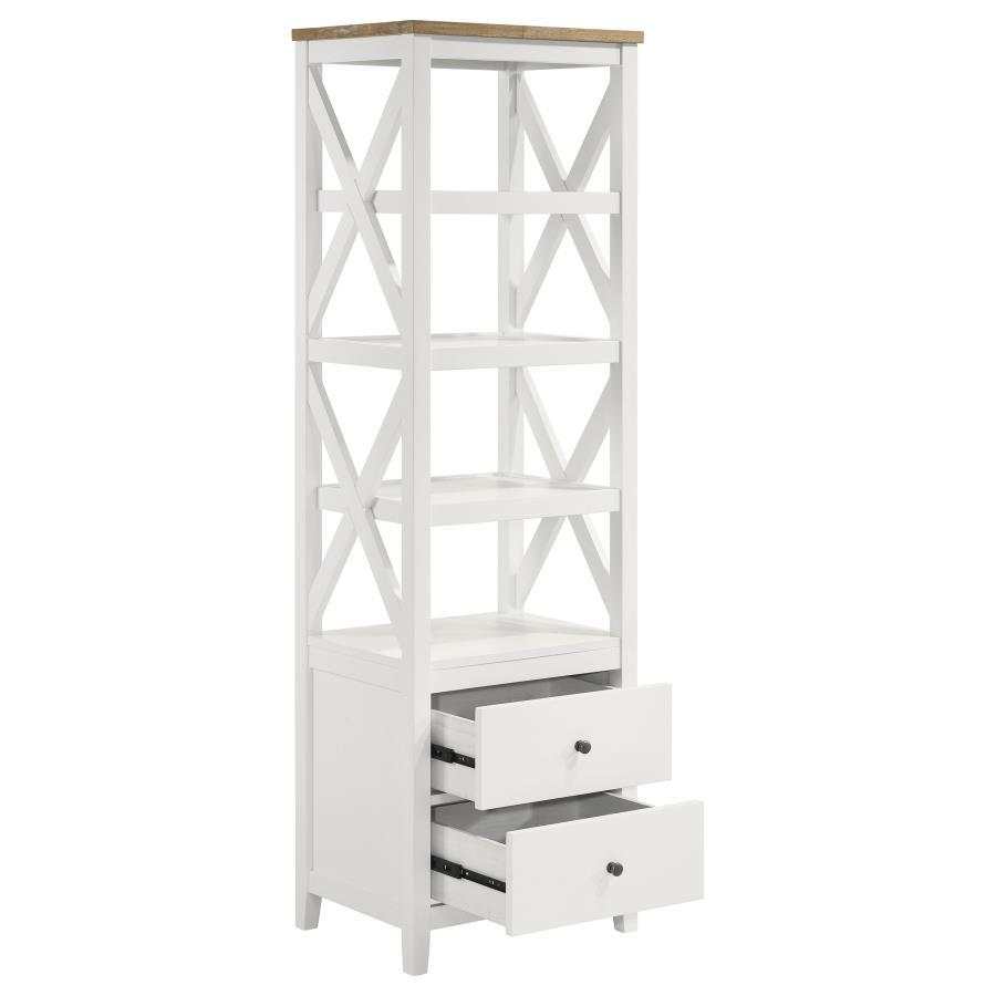 Hollis - 4-Shelf Wood Media Tower With Drawers - Brown And White by Coaster Fine Furniture | Bel Furniture