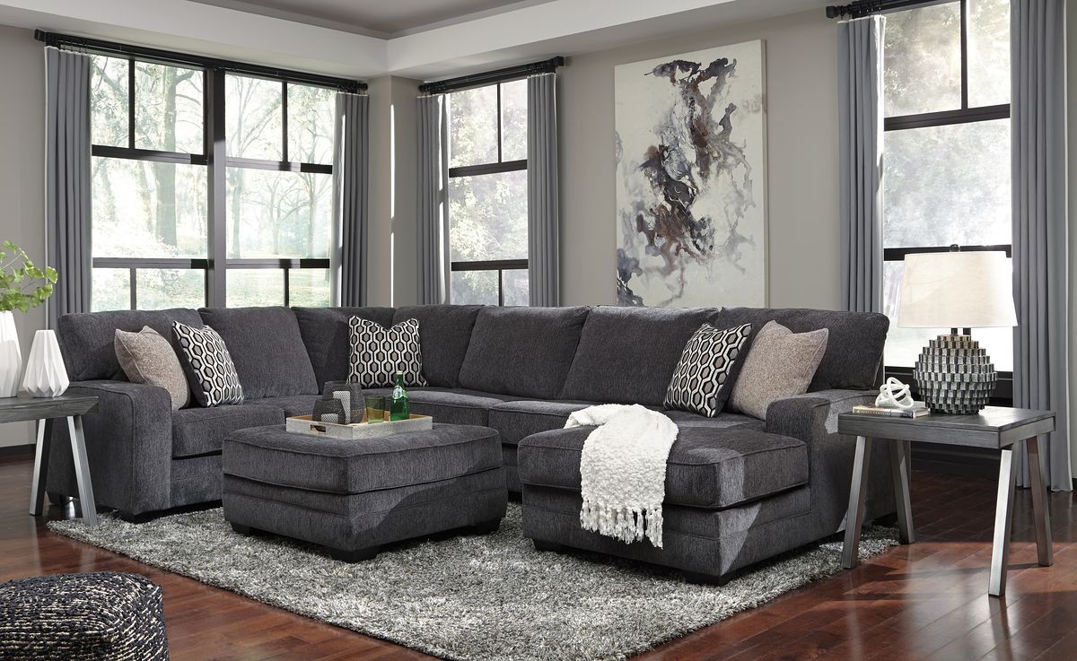 Tracling - Sectional Set Dark Gray 4 Pc. - Left Arm Facing Sofa, Armless Loveseat, Right Arm Facing Corner Chaise Sectional, Accent Ottoman by Benchcraft® | Bel Furniture