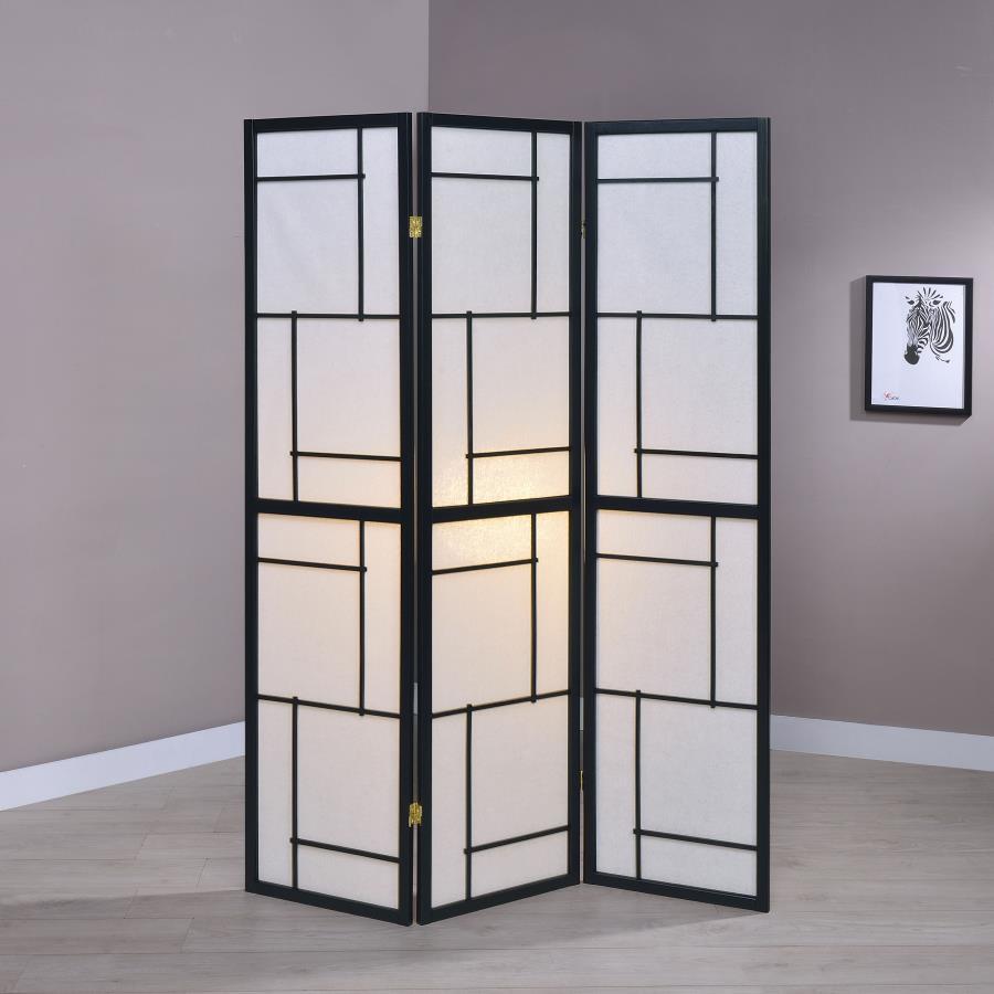 Damis - 3-Panel Room Divider Folding Shoji Screen - Black by CoasterEveryday | Bel Furniture