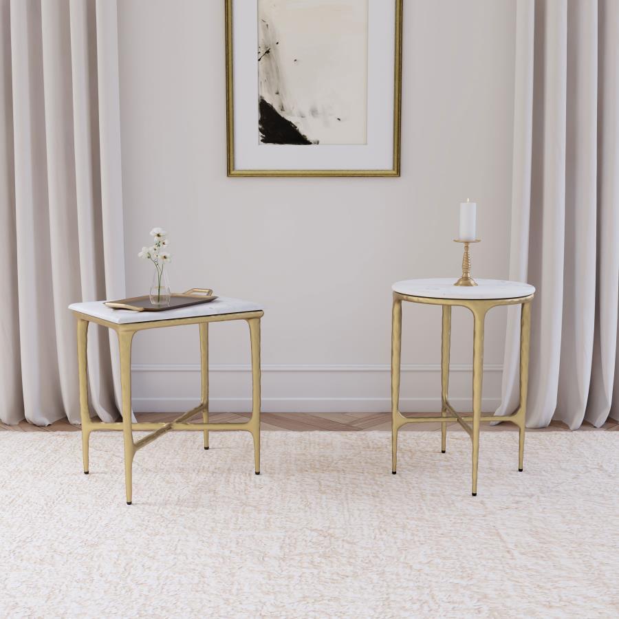 Baldwin - Rectangular Marble Top Side Table - White And Gold by Coaster Fine Furniture | Bel Furniture
