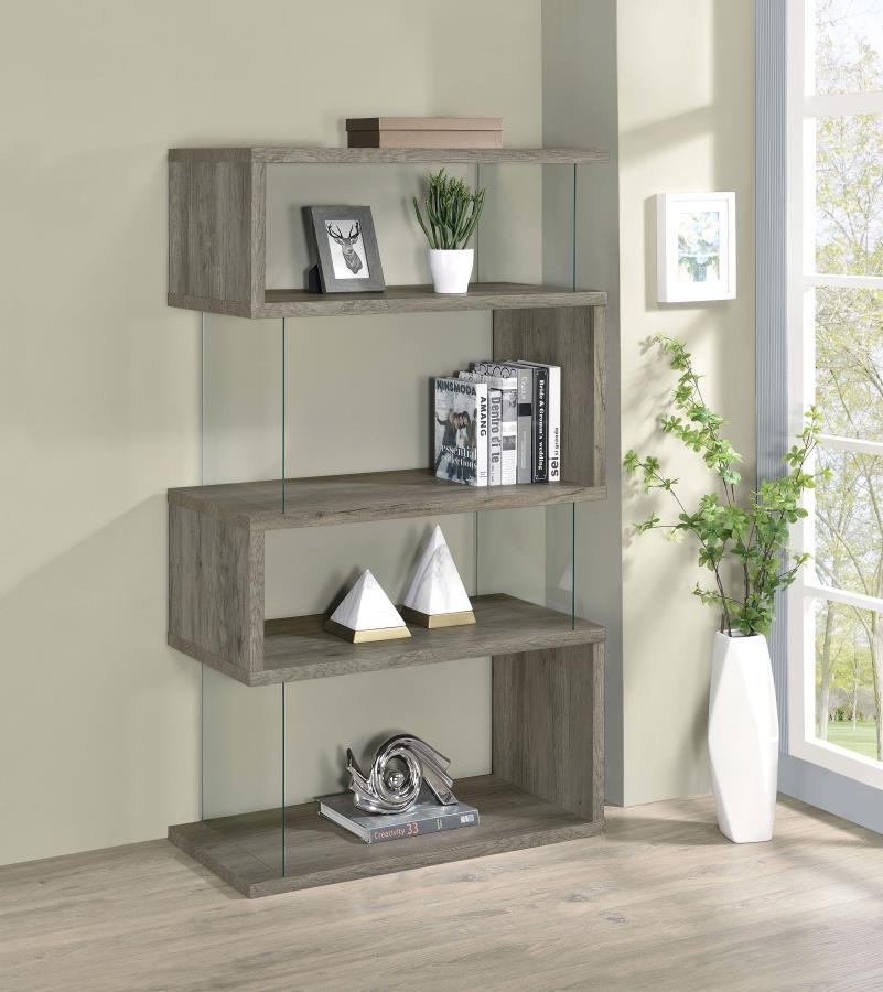 Emelle - 4-Shelf Glass Panel Bookshelf by CoasterEveryday | Bel Furniture