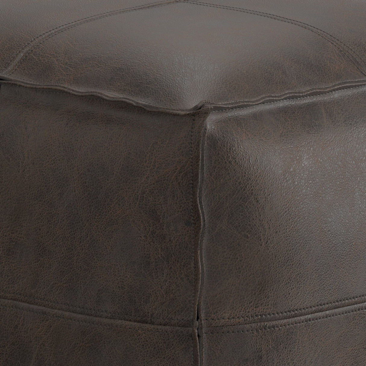 Sheffield - Square Pouf - Distressed Dark Brown by Simpli-Home | Bel Furniture