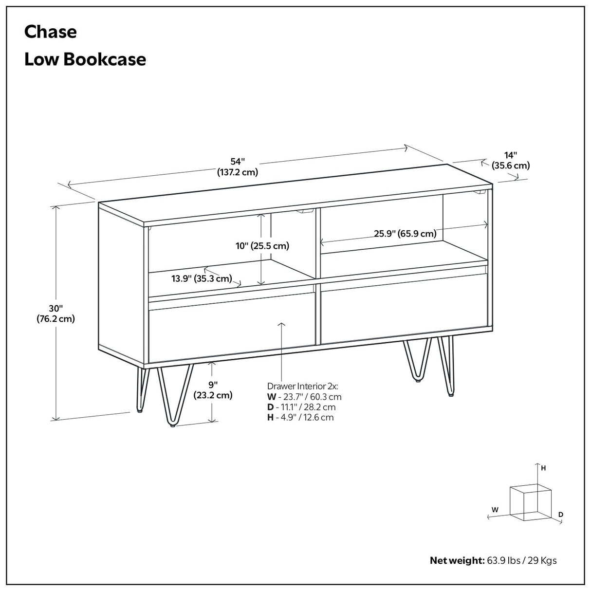 Chase - Low Bookcase - Rustic Natural Aged Brown