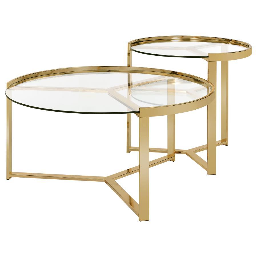 Delia - 2 Piece Round Glass Top Nesting Coffee Table by Coaster Fine Furniture | Bel Furniture