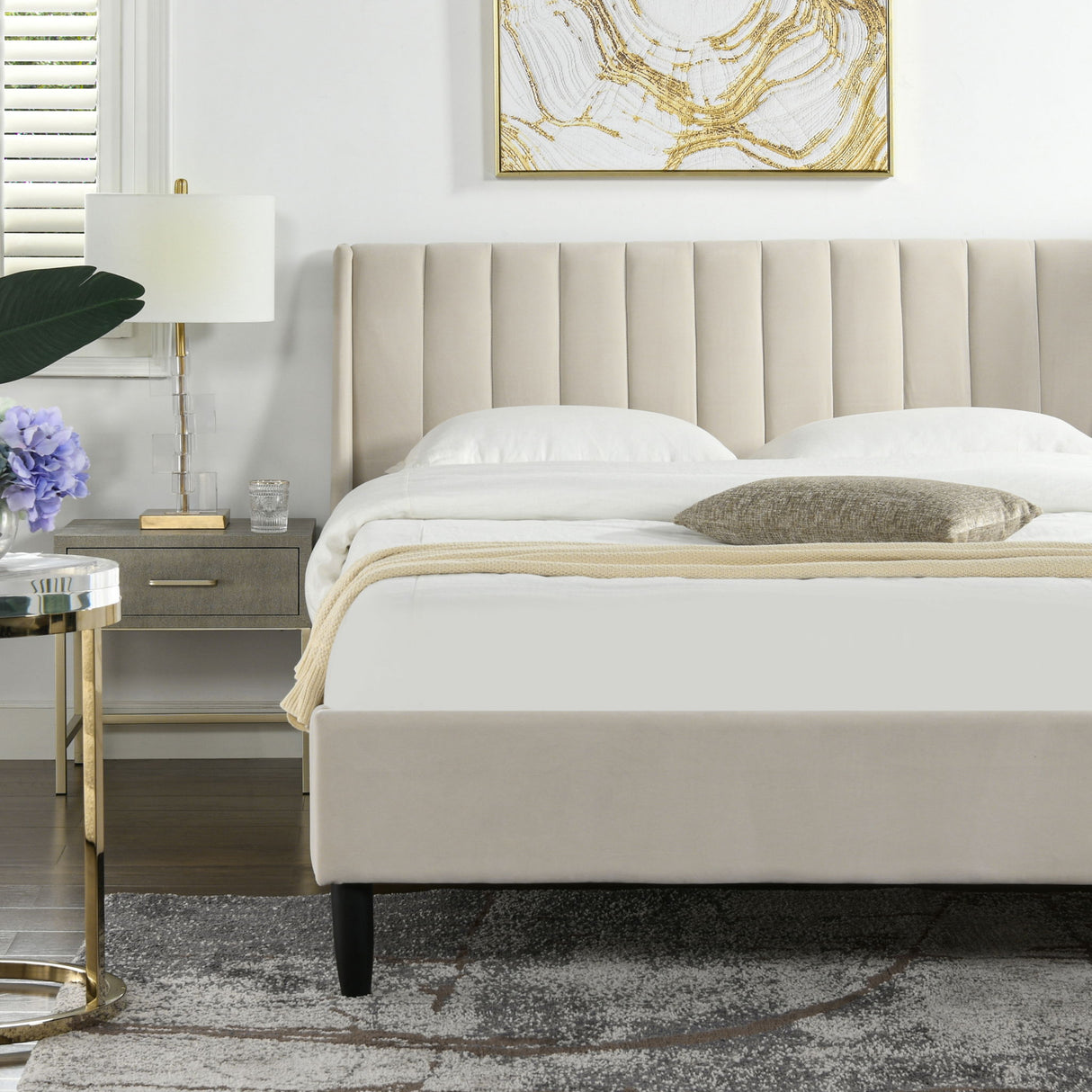Aspen - Vertical Tufted Modern Headboard Platform Bed Set by Jennifer Taylor Home | Bel Furniture