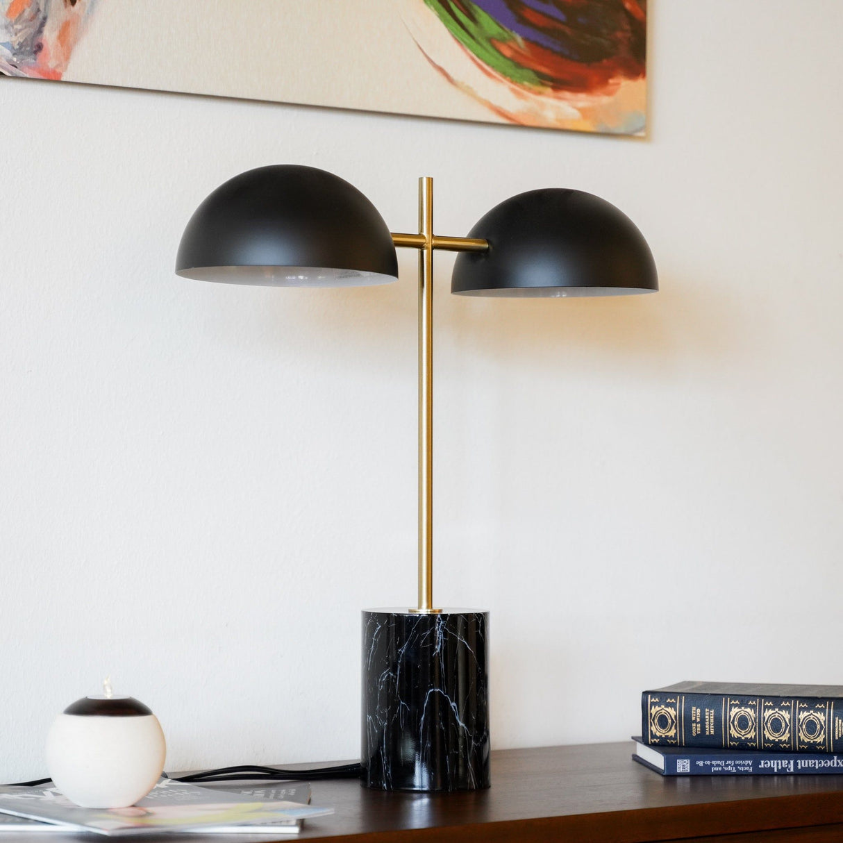 Nova - Hydro Table Lamp With On / Off Switch Double Lamp - Black / Gold / Marble by Ashcroft Furniture | Bel Furniture