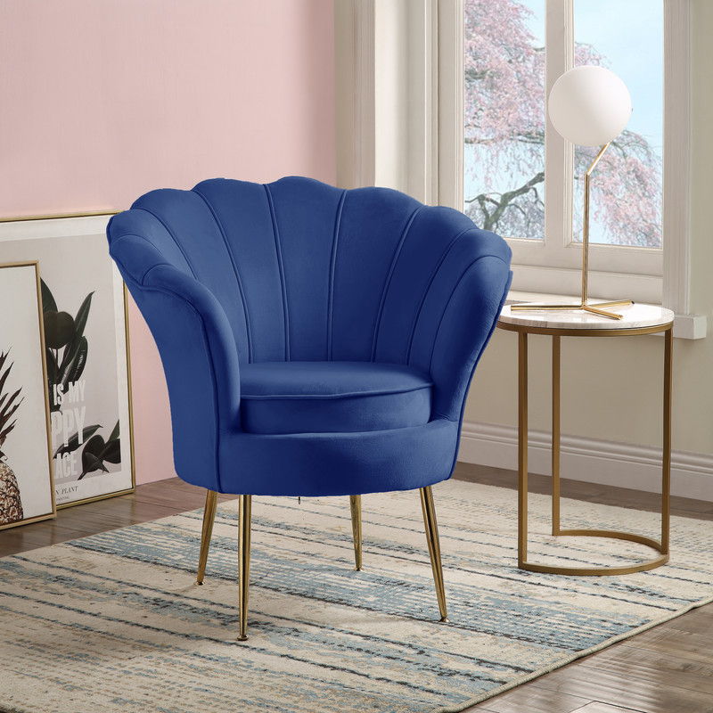 Angelina - Velvet Scalloped Back Barrel Accent Chair With Metal Legs by Lilola Home | Bel Furniture