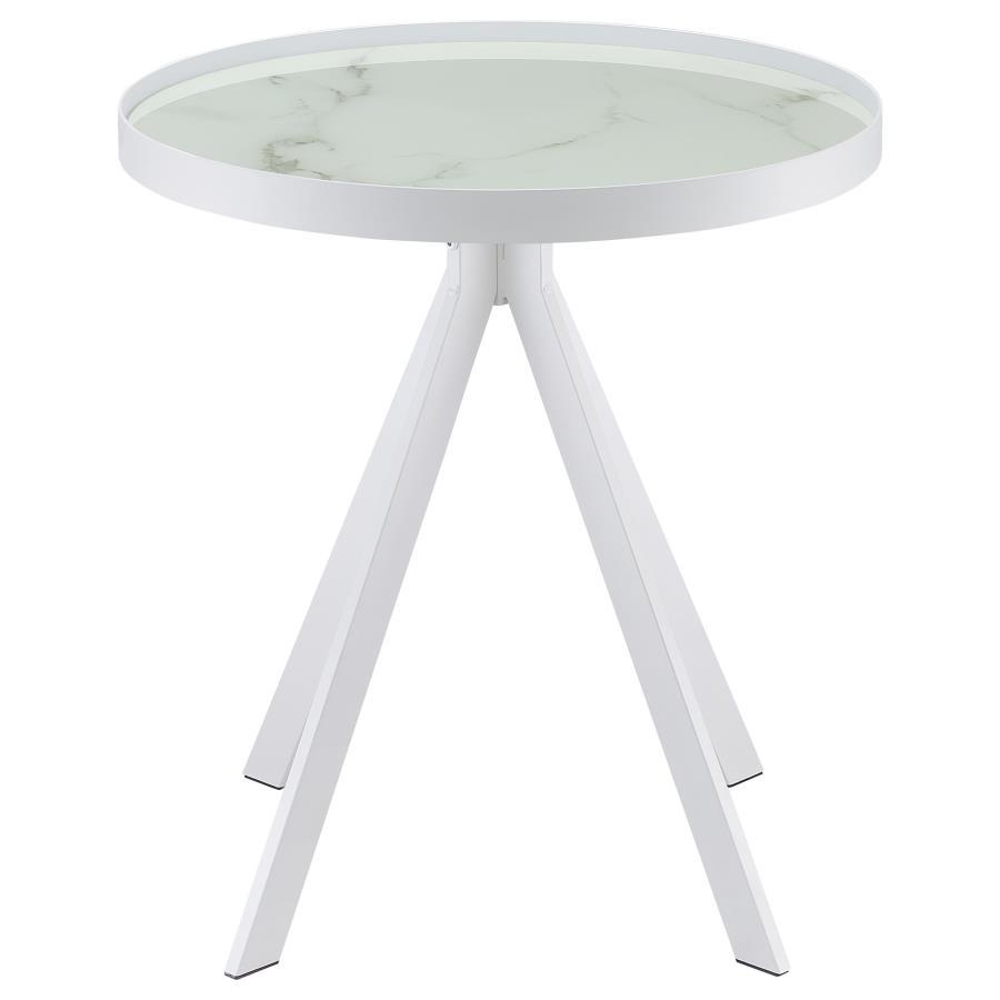 Briggs - Round Marble Printed Glass Top End Side Table by Coaster Fine Furniture | Bel Furniture