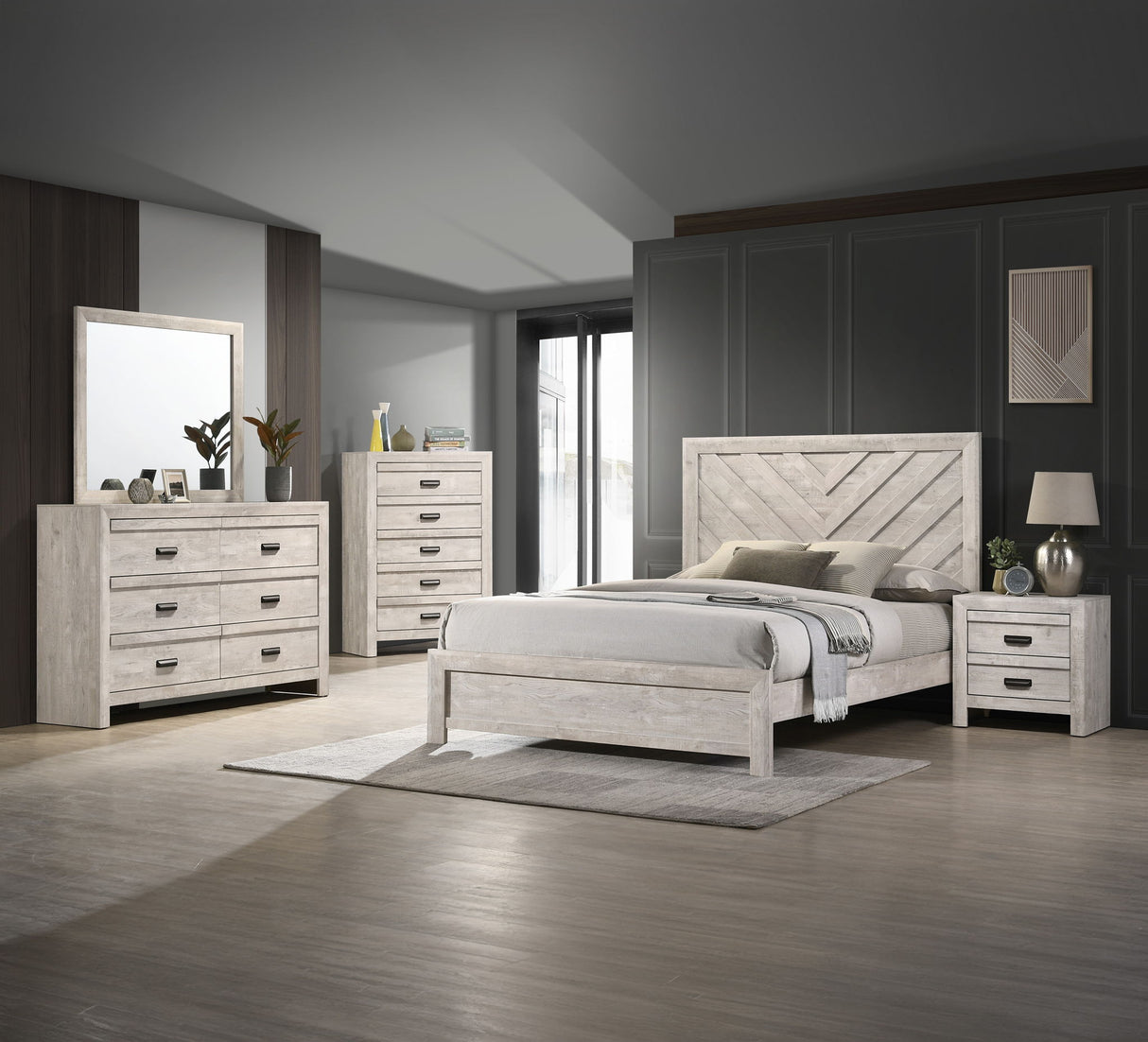 Valor - Bedroom Set Beige 5 Pc. Bed, Dresser, Mirror, Chest, Nightstand by Crown Mark | Bel Furniture