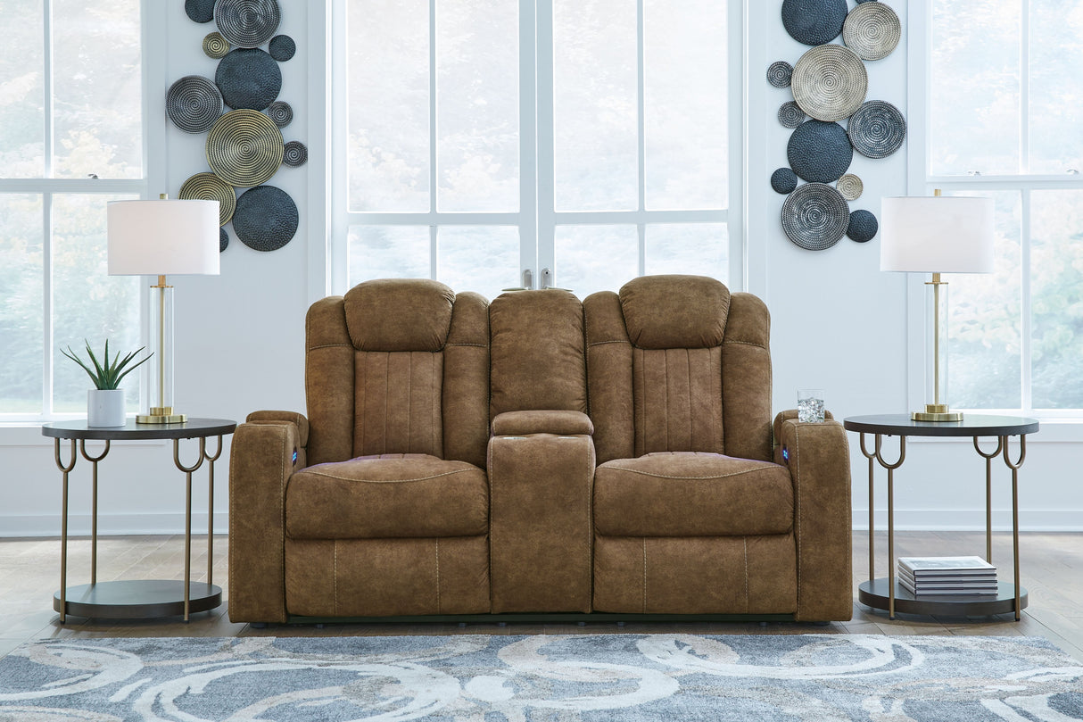 Wolfridge - Brindle - 2 Pc. - Power Reclining Sofa, Power Reclining Loveseat With Console by Signature Design by Ashley® | Bel Furniture