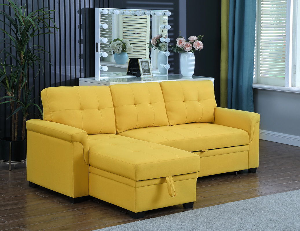 Lucca - Linen Reversible Sleeper Sectional Sofa With Storage Chaise by Lilola Home | Bel Furniture