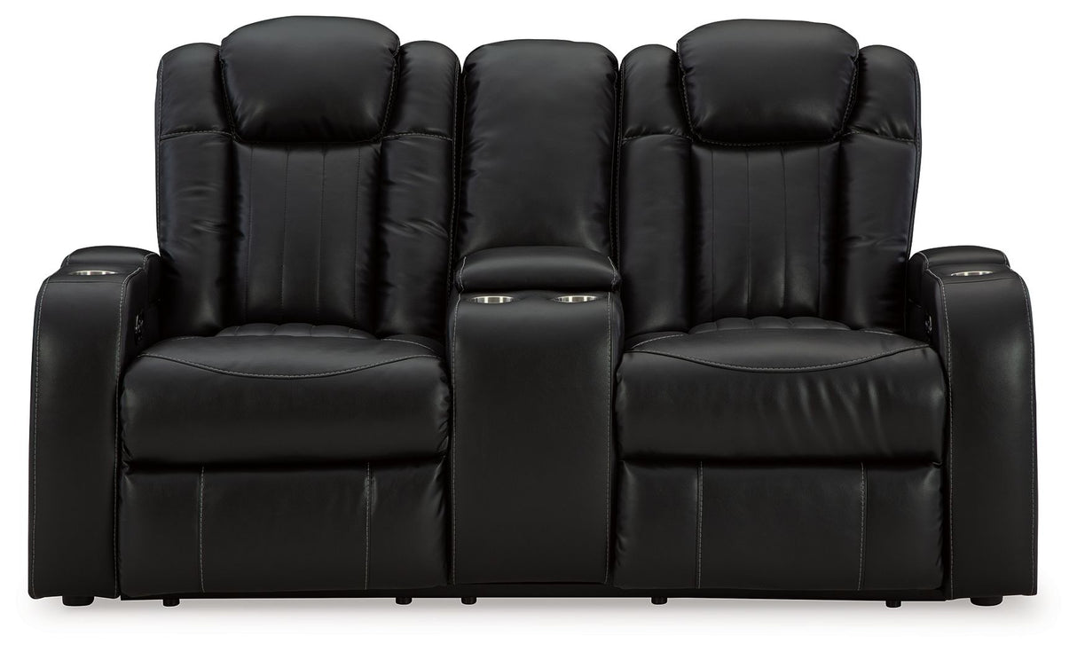 Caveman Den - Midnight - Power Reclining Loveseat with Console/ Adj Hdrst by Signature Design by Ashley® | Bel Furniture