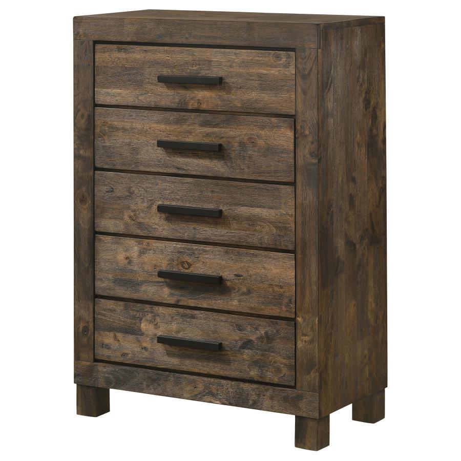 Woodmont - 5-Drawer Bedroom Chest - Rustic Golden Brown by CoasterEveryday | Bel Furniture