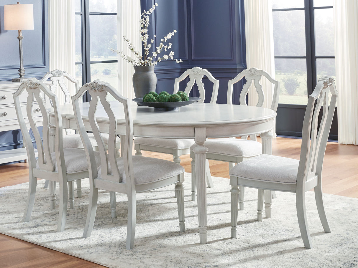 Montelaine - Dining Room Extension Table Set White 8 Pc. Dining Table With Extension, 6 Chairs, Server by Benchcraft® | Bel Furniture