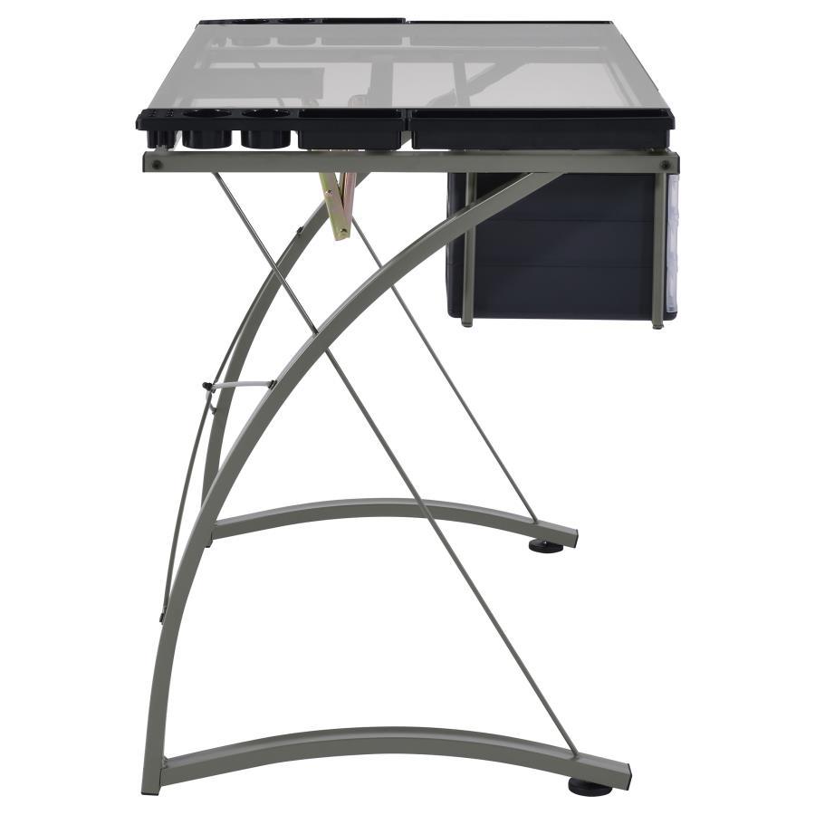 Melo - Glass Top DRAFting Table With Storage - Silver by CoasterEveryday | Bel Furniture