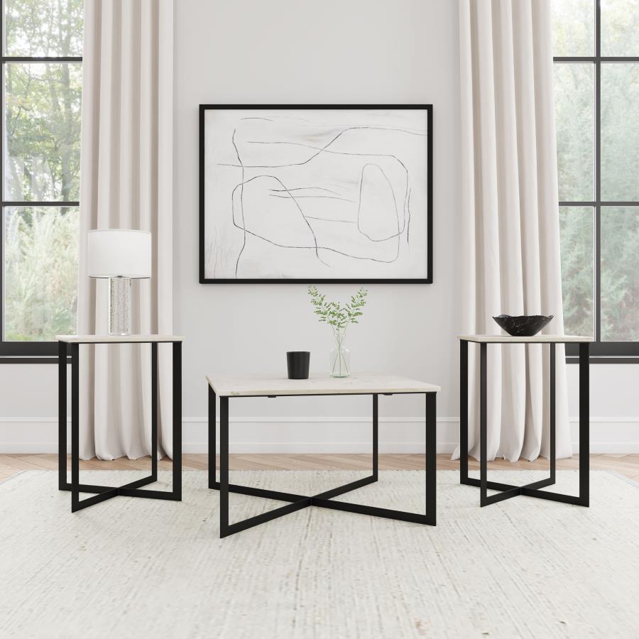 Tobin - Marble Top Coffee And End Table Set White 3 Pc. Coffee Table, 2 End Tables by Coaster Fine Furniture | Bel Furniture