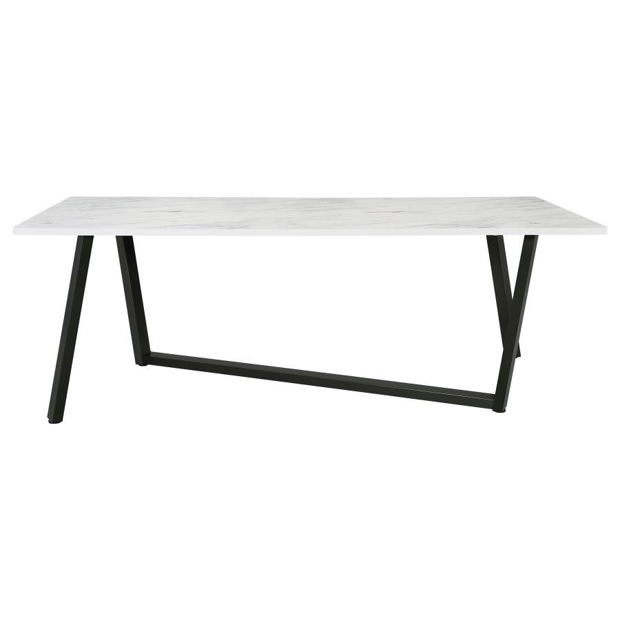 Mayer - Rectangular Faux Marble Dining Table - White by CoasterEssence | Bel Furniture