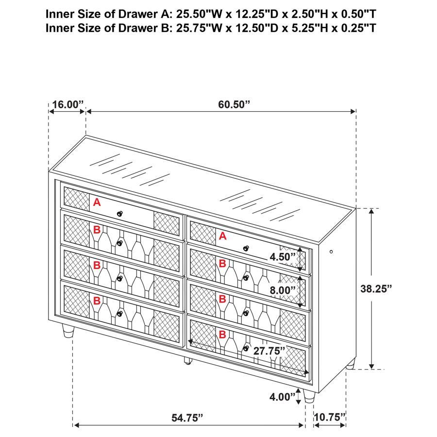 Lorient - 8-Drawer LED Bedroom Dresser Cabinet