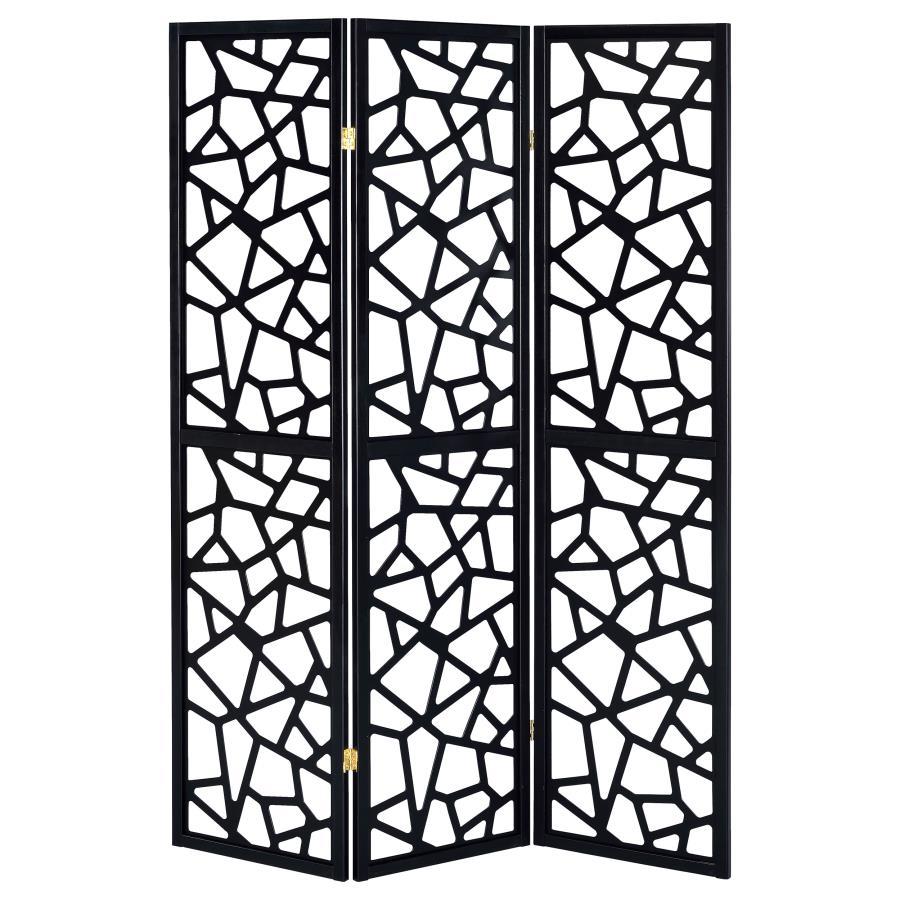 Nailan - 3-Panel Room Divider Folding Screen Open Mosaic - Black by CoasterEveryday | Bel Furniture
