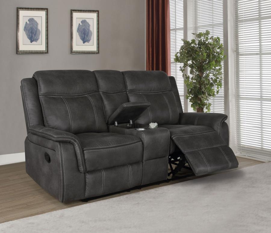 Lawrence - Upholstered Padded Arm Reclining Loveseat - Charcoal by CoasterEveryday | Bel Furniture