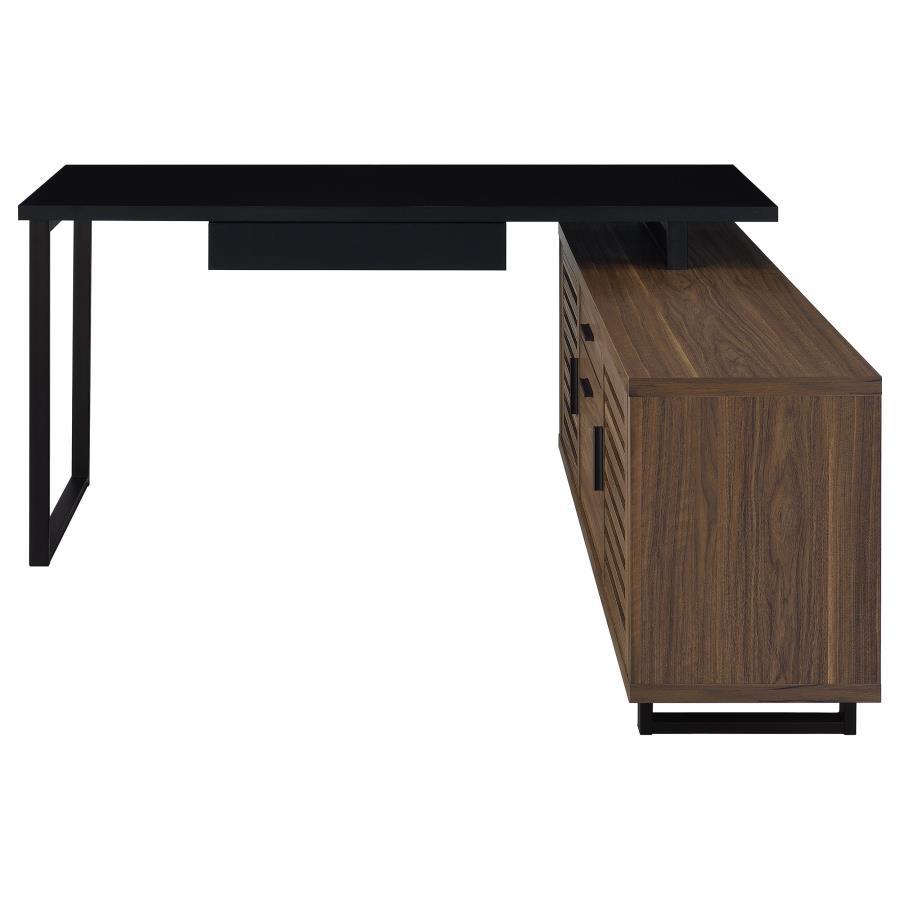 Maddox - L-Shape Office Computer Desk - Black by CoasterEveryday | Bel Furniture