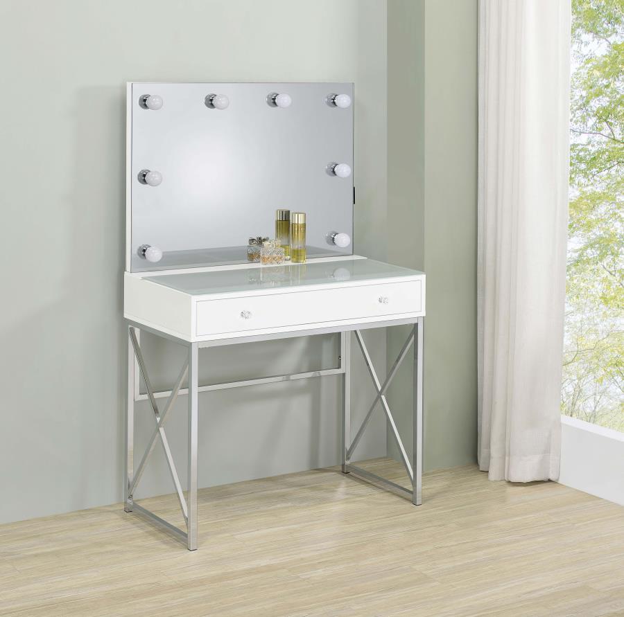Eliza - Vanity Set With Lighting & Stool - White And Chrome by Coaster Fine Furniture | Bel Furniture