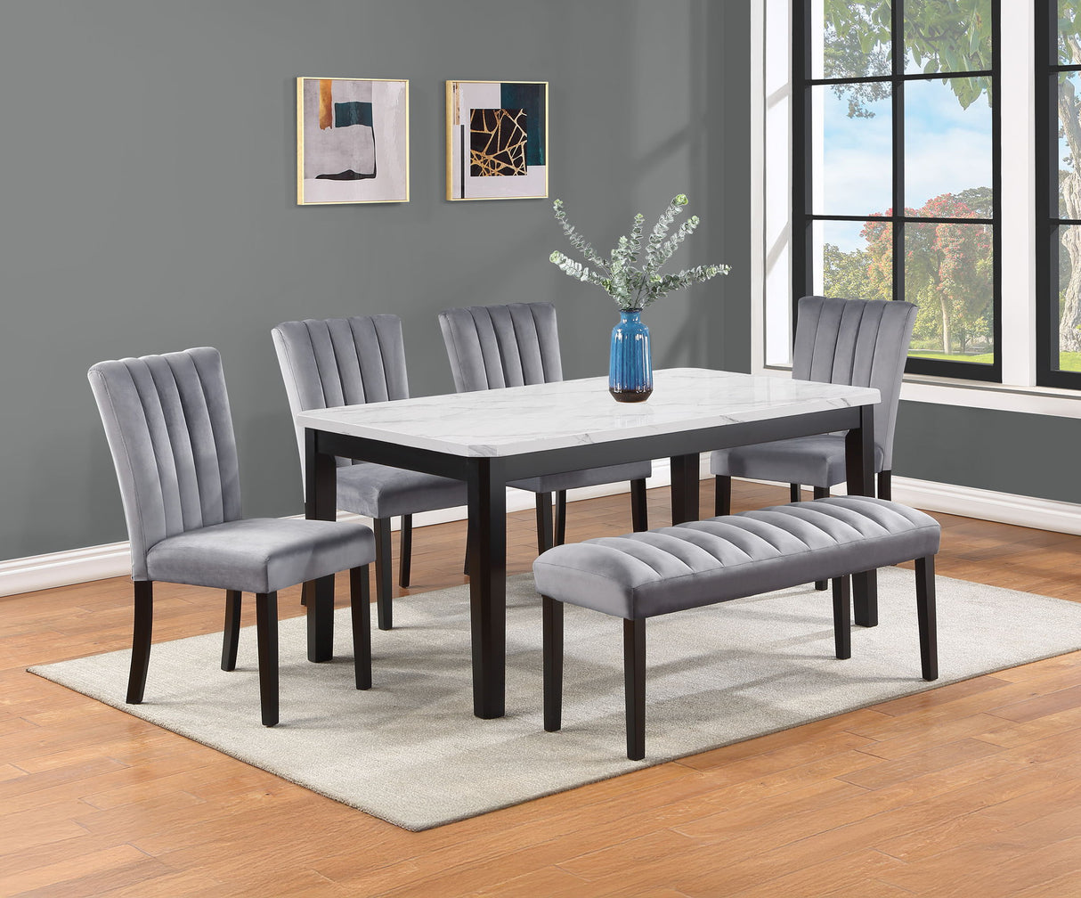 Pascal - Dining Room Set Gray 6 Pc. Table, 4 Chairs, Bench by Crown Mark | Bel Furniture