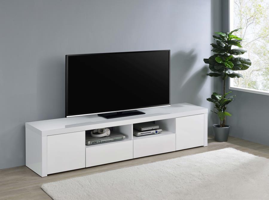 Jude - 2 Door Engineered Wood TV Stand - High Gloss White by Coaster Fine Furniture | Bel Furniture