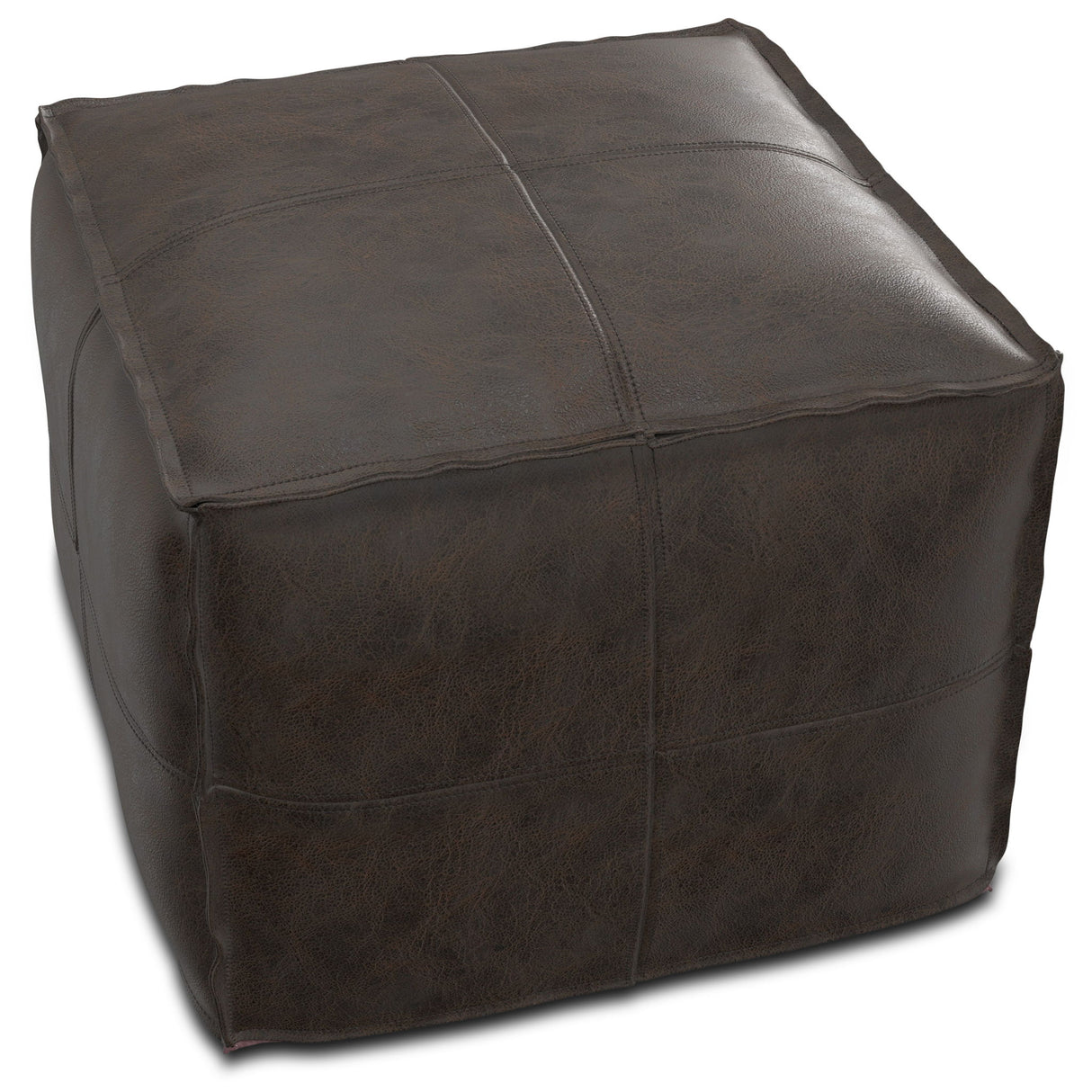 Sheffield - Square Pouf - Distressed Dark Brown by Simpli-Home | Bel Furniture