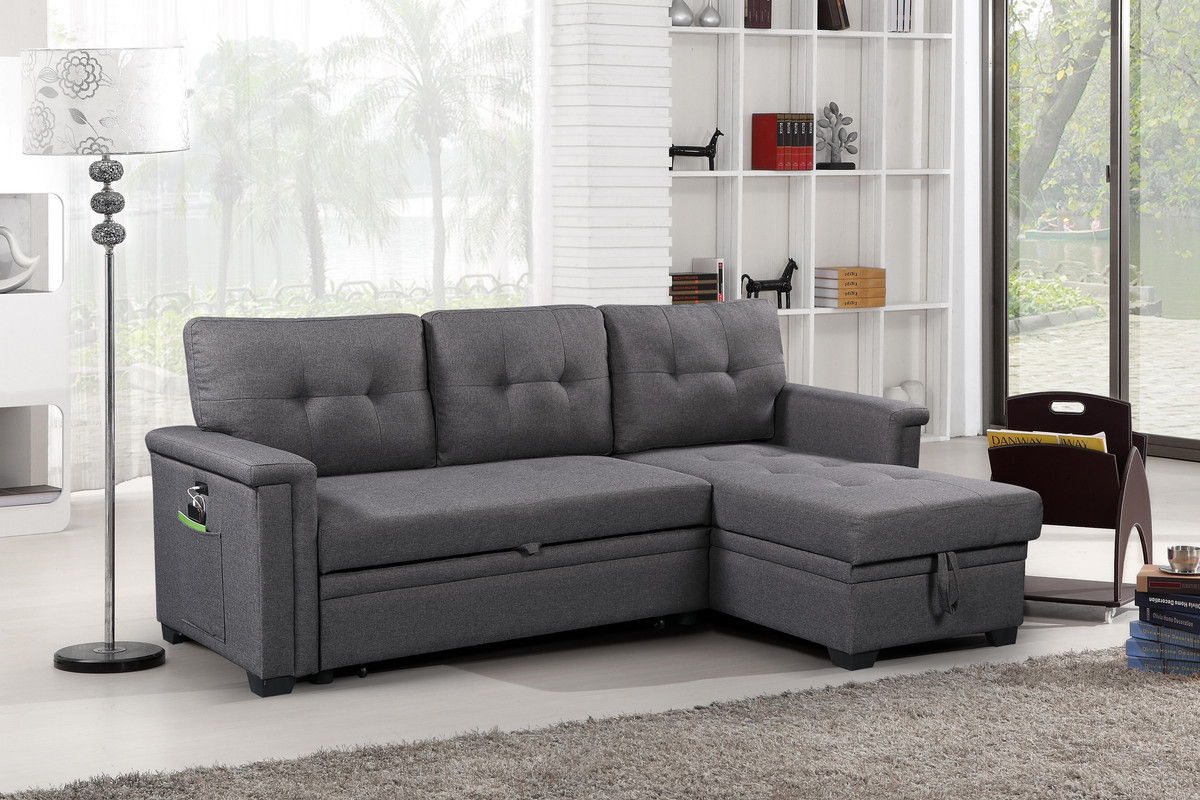 Ashlyn - Reversible Sleeper Sectional Sofa With Storage Chaise, USB Charging Ports And Pocket by Lilola Home | Bel Furniture