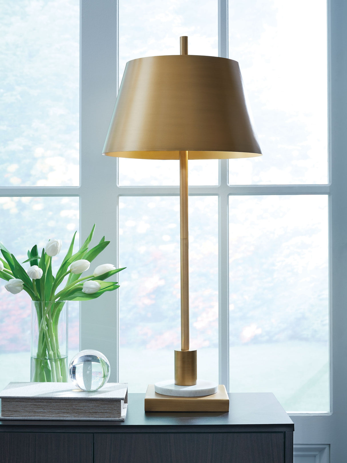 Fritzburn - Gold Finish / White - Metal Table Lamp by Signature Design by Ashley® | Bel Furniture