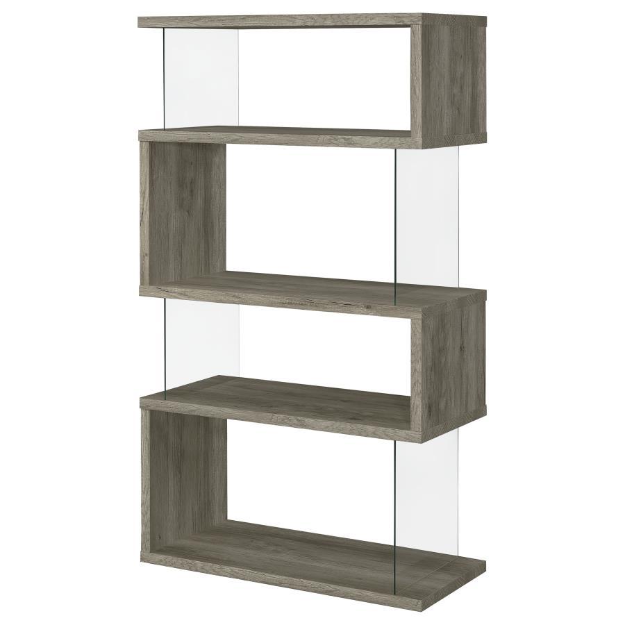 Emelle - 4-Shelf Glass Panel Bookshelf by CoasterEveryday | Bel Furniture