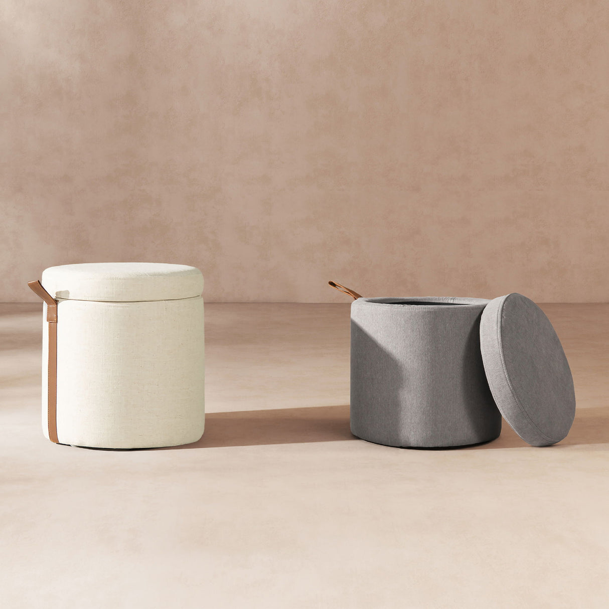 Brandy - Round Upholstered Storage Ottoman With Leather Accent by Jennifer Taylor Home | Bel Furniture