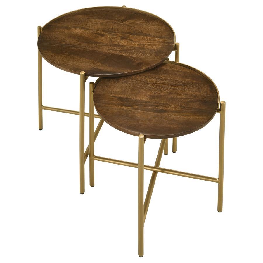 Malka - 2 Piece Round Wood Nesting Table - Dark Brown And Gold by Coaster Fine Furniture | Bel Furniture