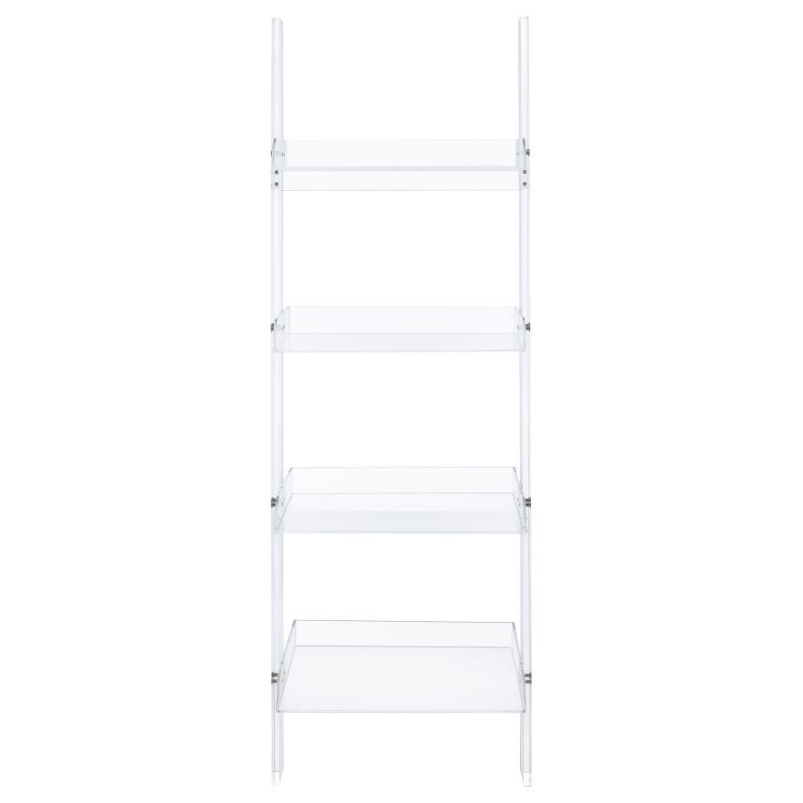 Amaturo - 4-Shelf Acrylic Ladder Bookshelf - Clear by CoasterEssence | Bel Furniture
