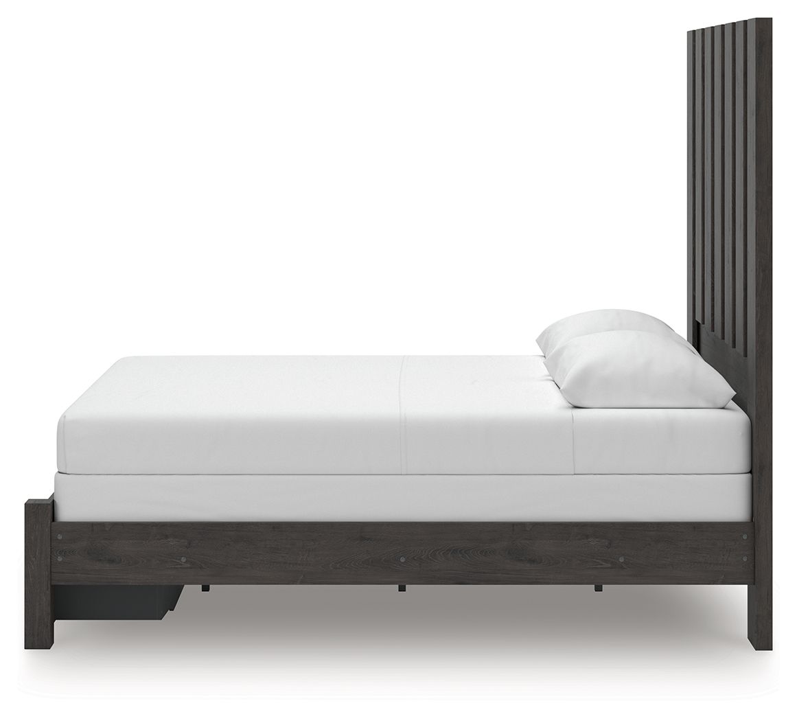 Fraluna - 3 Pc. - Queen Panel Storage Bed, Dresser And Mirror - Charcoal