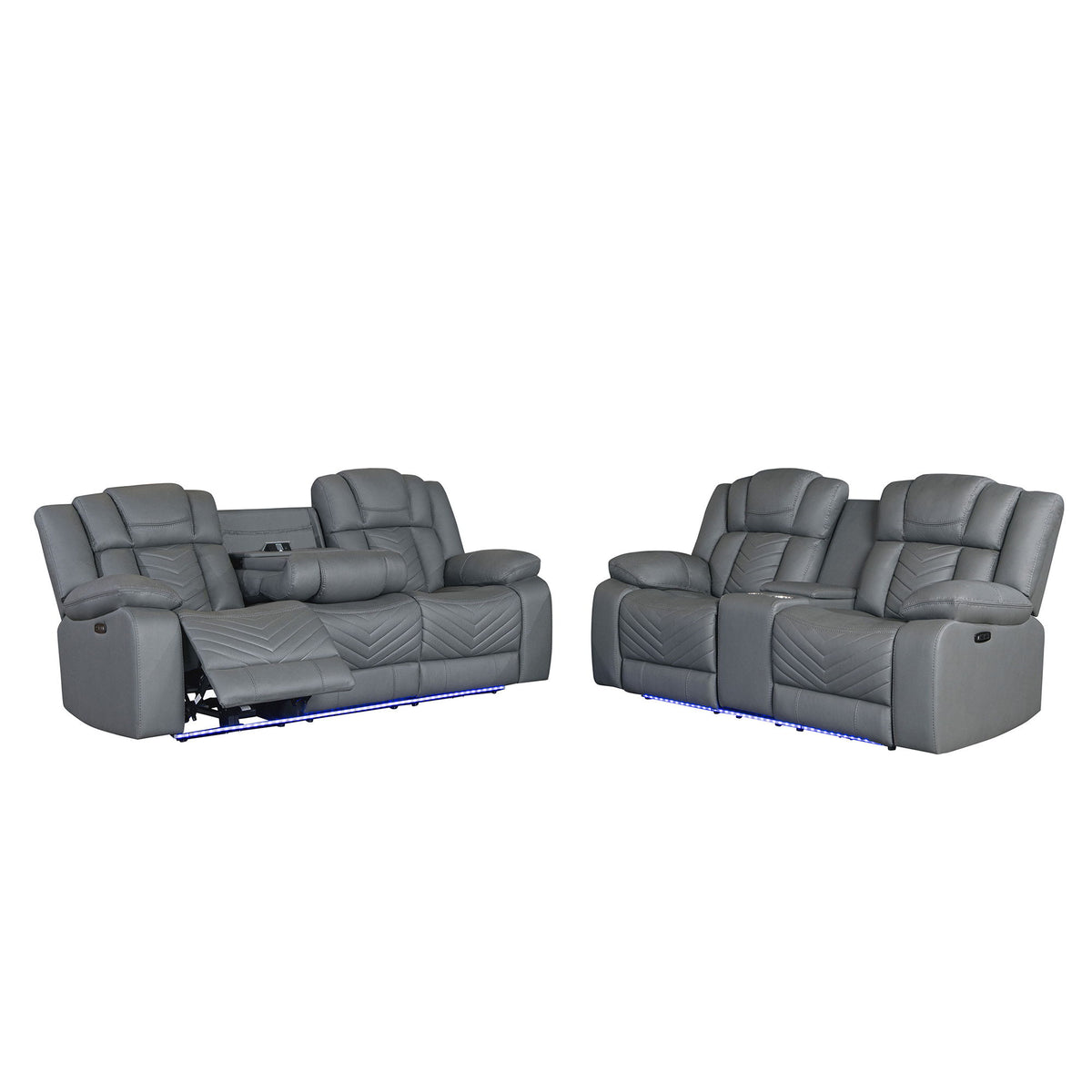 Raize - 10 Power Console Reclining Loveseat With LED And Immersive Sound - Gray