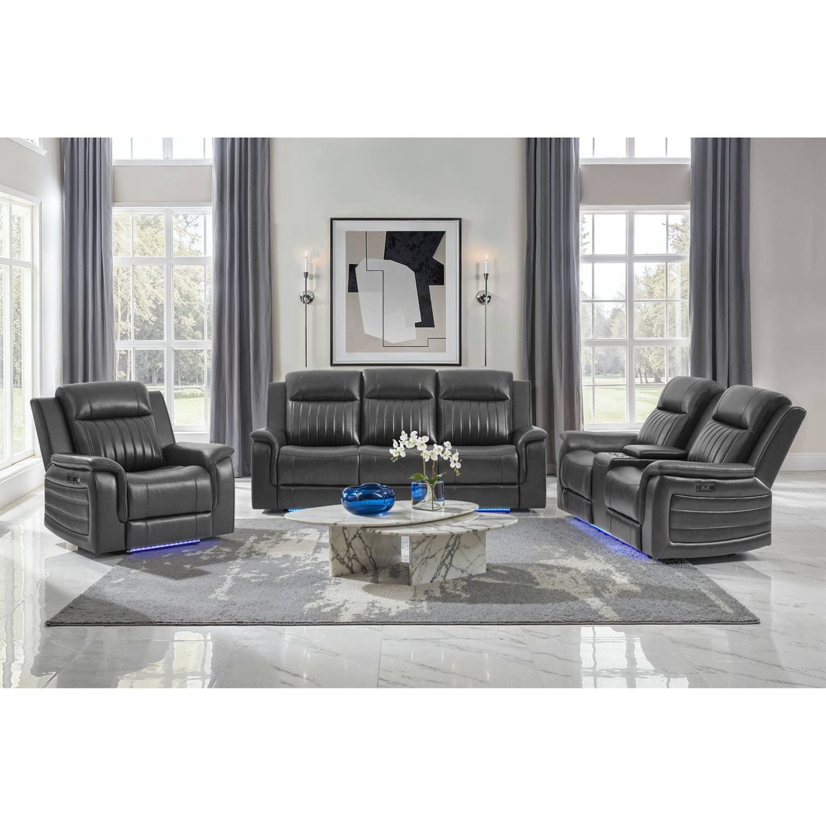 Ian - Power Reclining Sofa With LED & Global Surround System - Charcoal