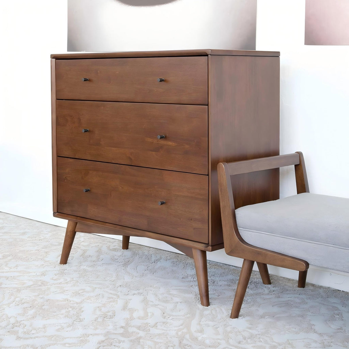 Caroline - Mid-Century Modern Dresser 3 Drawer - Brown / Wood by Ashcroft Furniture | Bel Furniture