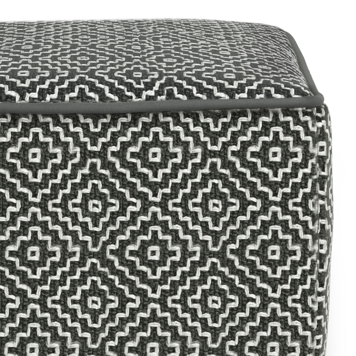 Briella - Square Woven Outdoor / Indoor Pouf - Gray / White by Simpli-Home | Bel Furniture