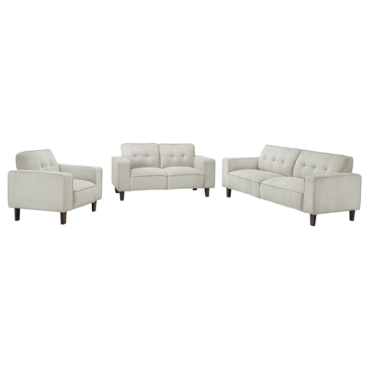 Deerhurst - Upholstered Tufted Track Arm Sofa Set Beige 3 Pc. Sofa, Loveseat, Chair by Coaster Fine Furniture | Bel Furniture