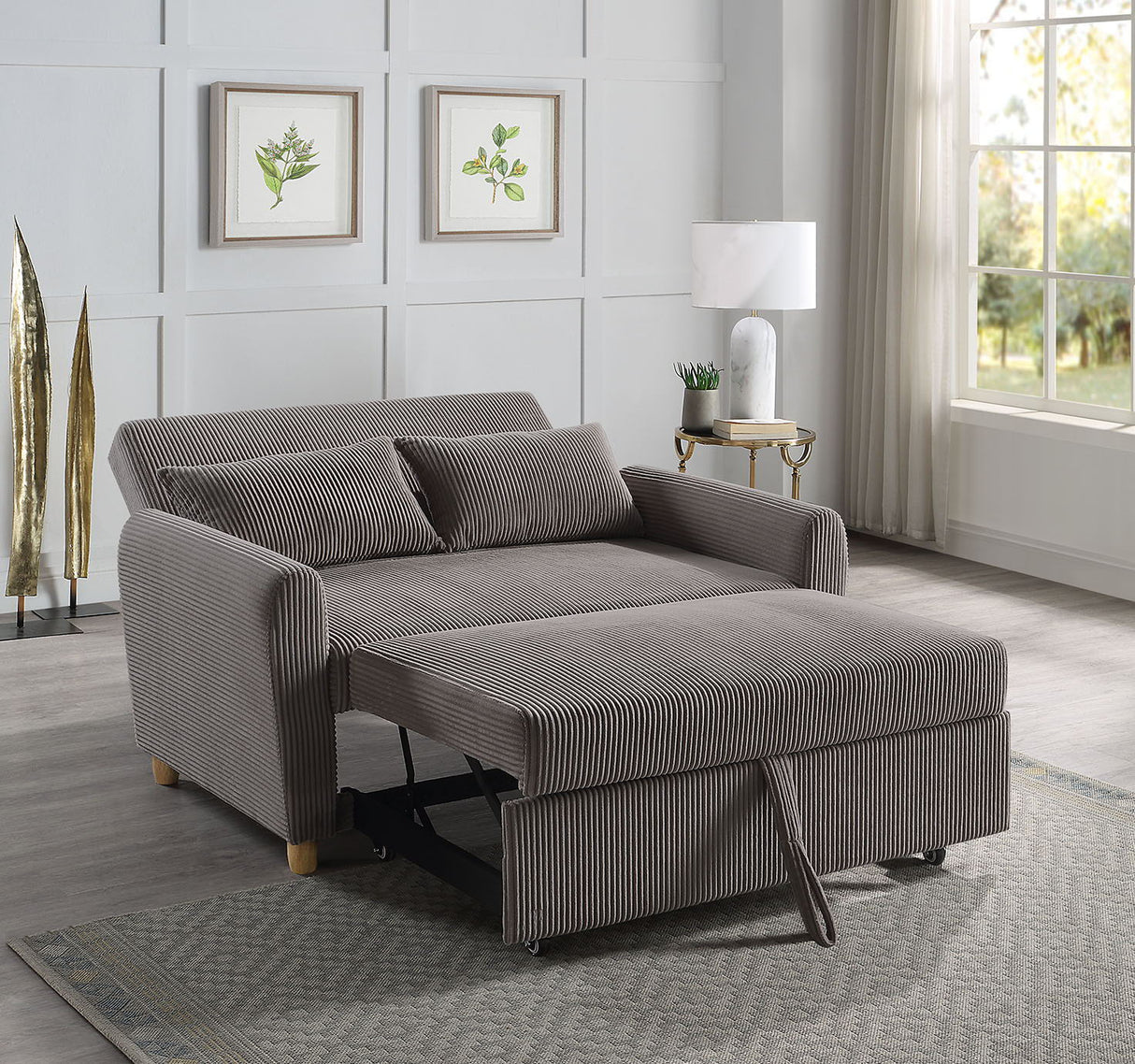 Justine - Corduroy Convertible Sleeper Loveseat - Brown by Lilola Home | Bel Furniture