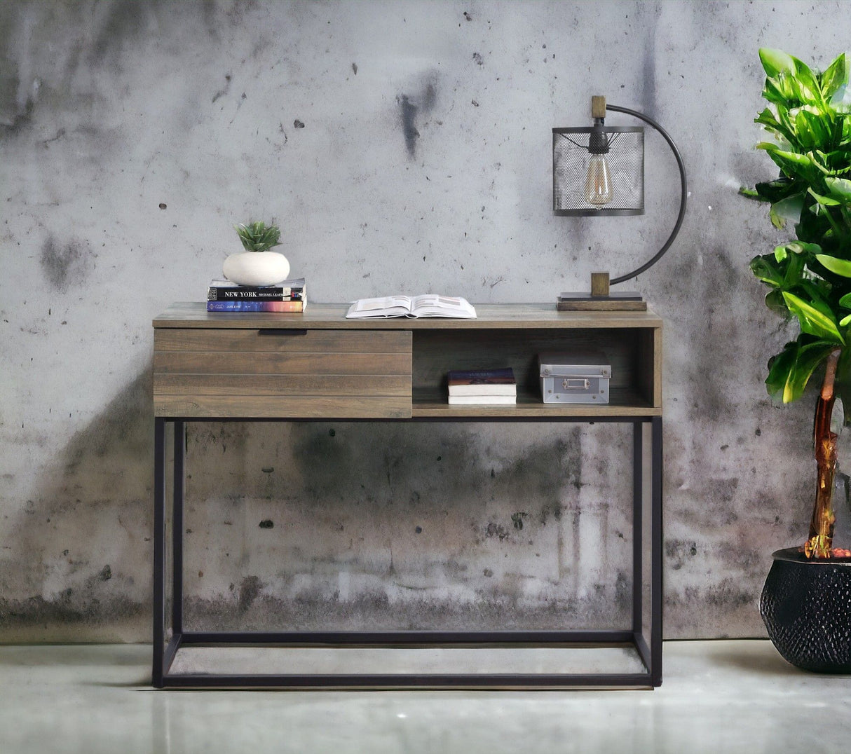 Galeno - Legs Writing Desk - Rustic Oak / Black by Urban Nest | Bel Furniture