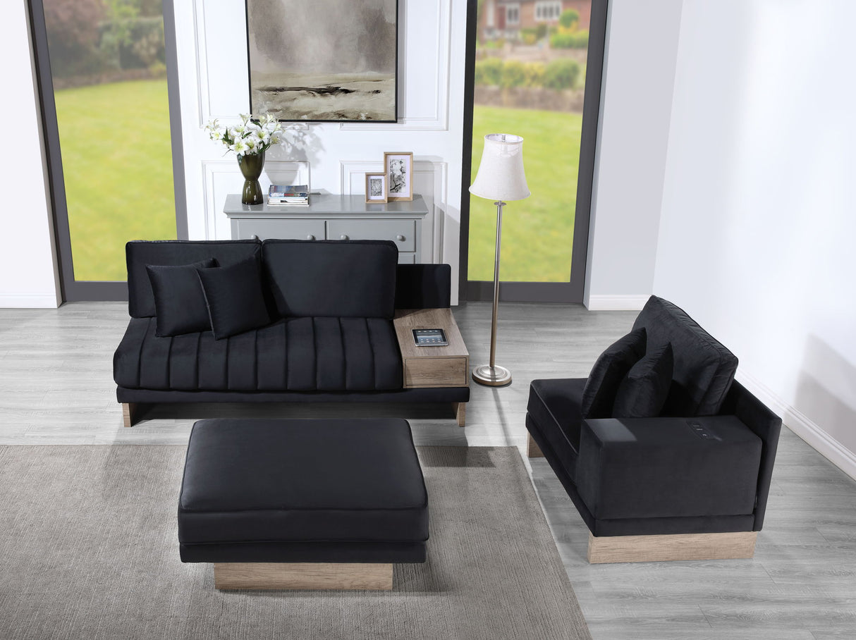 Memphis - Velvet Reversible Sectional Sofa Ottoman With Storage Compartment, Drawer, USB ports, Charging Outlets by Lilola Home | Bel Furniture