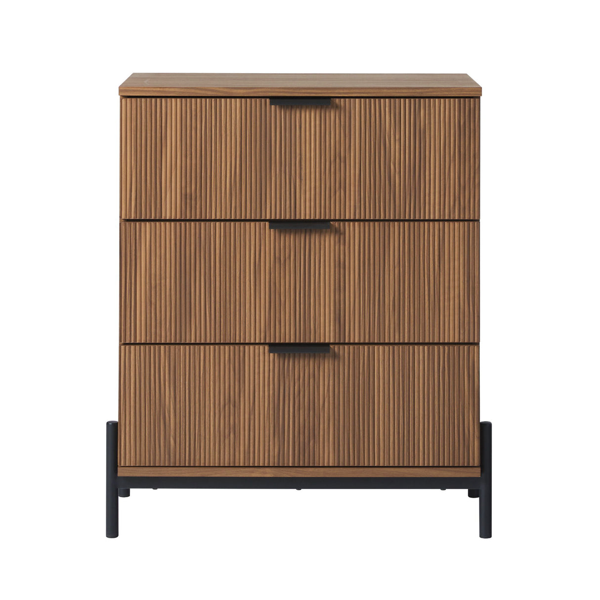 Mid-Century 3 Drawer Chest With Reeded Drawer Fronts by Walker Edison | Bel Furniture